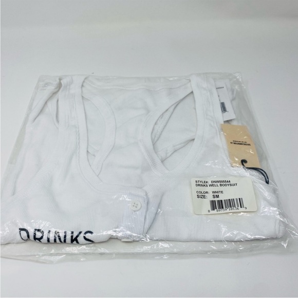 NWT Revolve Daydream Nation Drinks Well Bodysuit White/Black Lettering Small - Picture 5 of 9